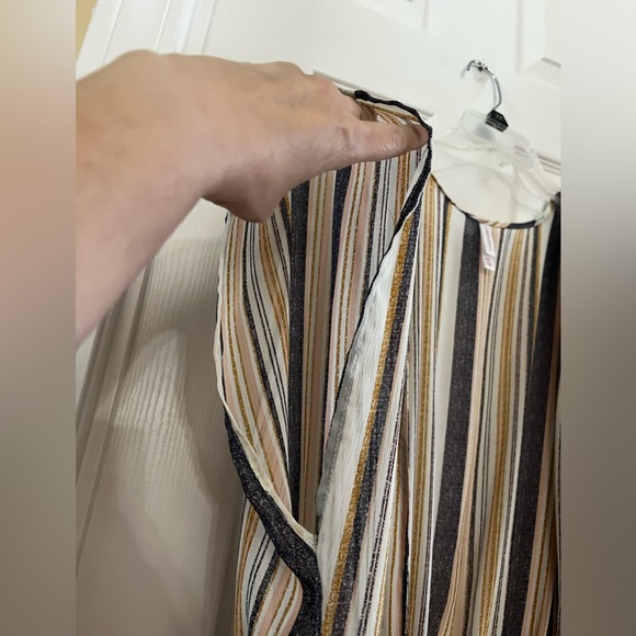 Xhilaration-Denim Blue-Ivory-Golden Stripes Lightly Sheer Open Front Shirt Dress - Picture 3 of 12